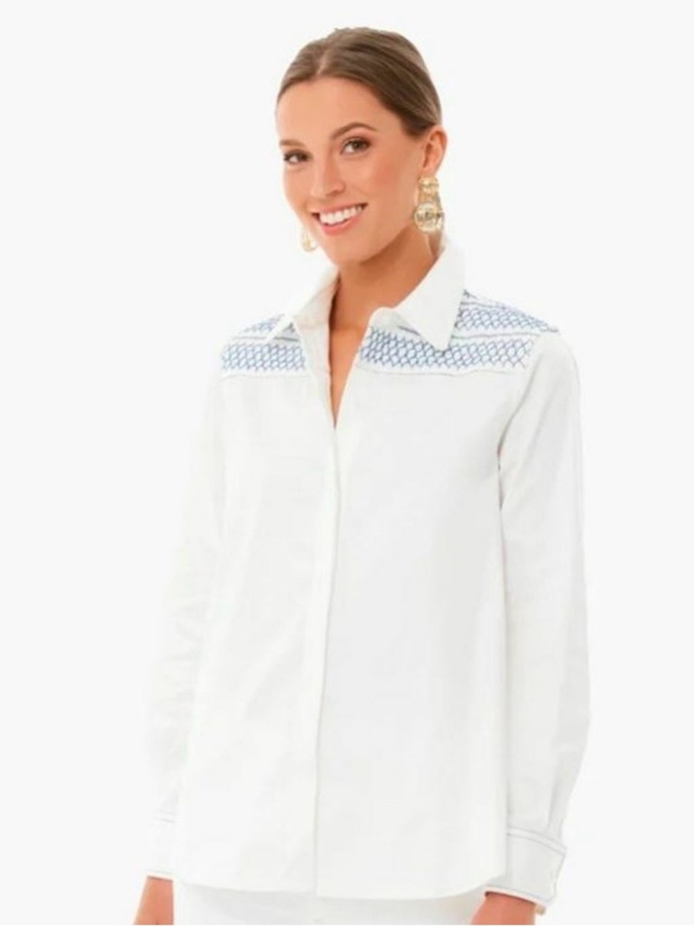 Tuckernuck White Button-Down Shirt with Blue Embroidered Yoke
